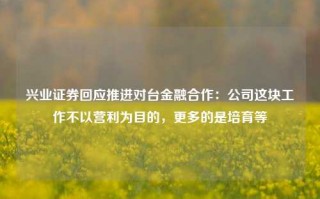 兴业证券回应推进对台金融合作：公司这块工作不以营利为目的，更多的是培育等